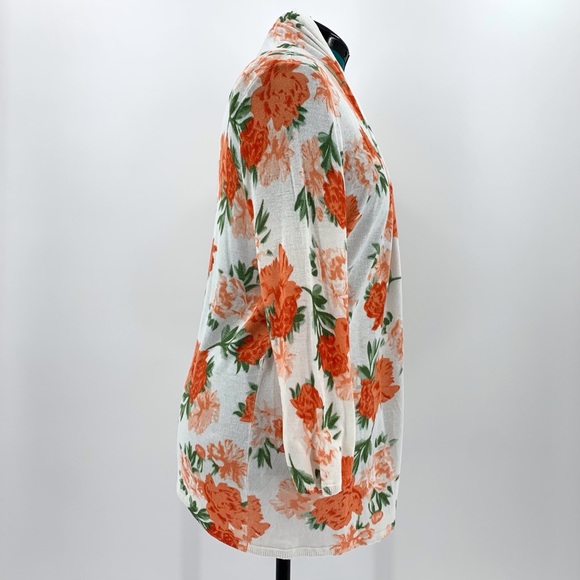 H&M Orange Floral 3/4 Sleeve Open Front Lightweight Knit Cardigan, Large - Picture 8 of 16